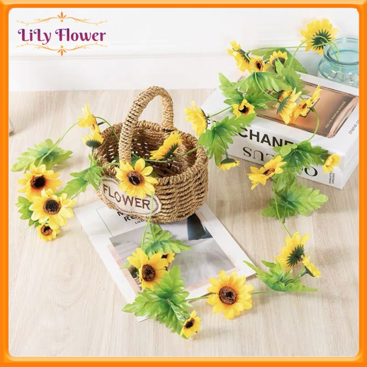 Dây hoa hướng dương giả dài 2.5m trang trí tường, sân khấu, sự kiện siêu đẹp