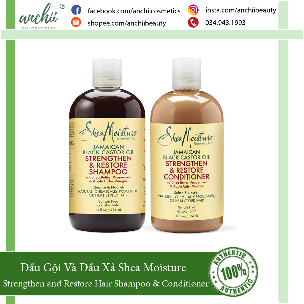 Bộ Dầu Gội Xả Shea Moisture Strengthen and Restore Hair Shampoo & Conditioner Jamaican Black Castor Oil