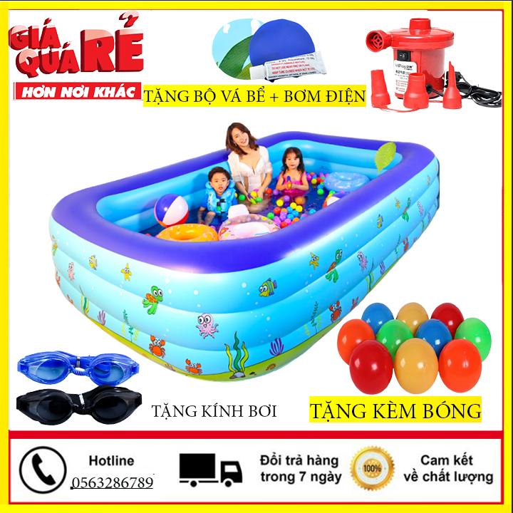 (TẶNG BƠM ĐIỆN=kính+bóng ) Bể bơi phao đại dương trẻ em 3 tầng 1m8 và 2m1 giá rẻ có họa tiết ngỗ nghĩnh đáng yêu b, Hồ bơi dành cho trẻ em người lớn,Bể bơi gia đình