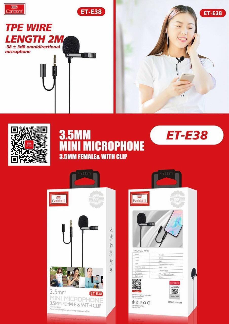 [BẢO HÀNH 99 NĂM] Mic Thu Âm Mini Cho Điện Thoại E38 EARLDOM