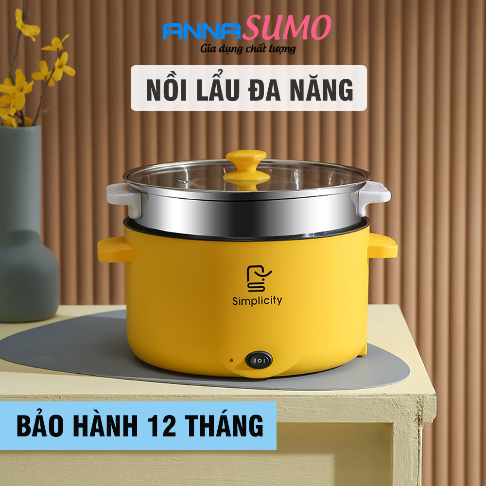 Nồi lẩu điện đa năng Simplicity lớp chống dính cao cấp dung tích lên đến 3.2L bảo hành 12 tháng, Nồi lẩu mini cắm điện tiện lợi, Nồi nấu đa chức năng, noi lau da nang, noi lau mini