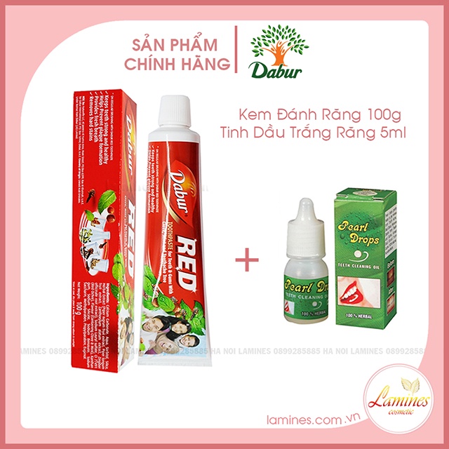 Bộ đôi kem đánh răng dabur red và tinh dầu trắng răng pearl drops mảng bám
