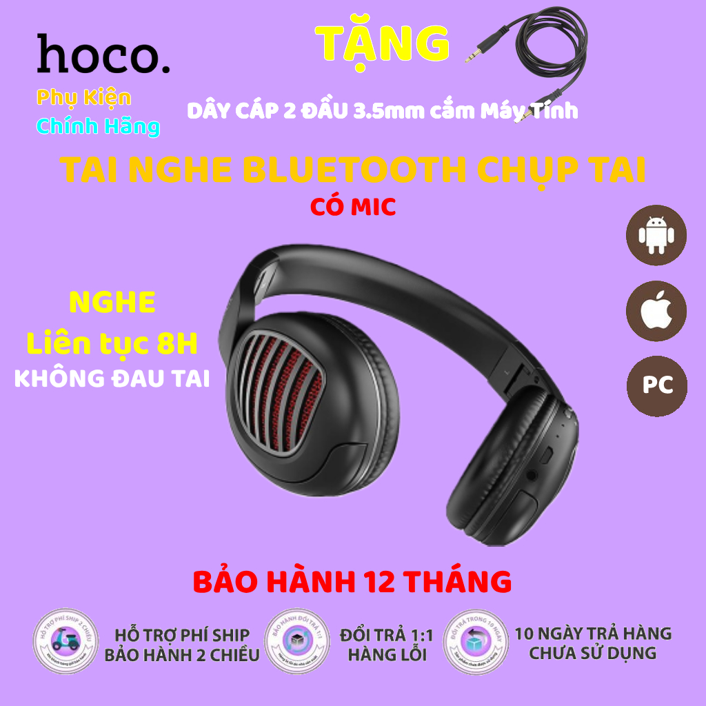 Tai Nghe Chụp Tai Bluetooth HeadPhone Thể Thao Bluetooth HoCo W23 Brilliant Thể Thao - Tai Nghe Công nghệ Bluetooth 5.0
