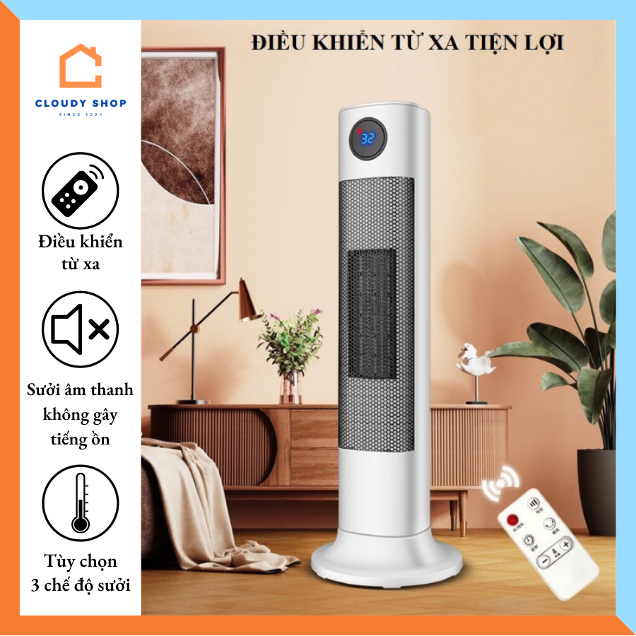 Quạt sưởi ấm_Máy sưởi ấm,máy sưởi gốm_Điều khiển từ xa_dáng đứng cao cấp - Ấm áp - An toàn loại 2021