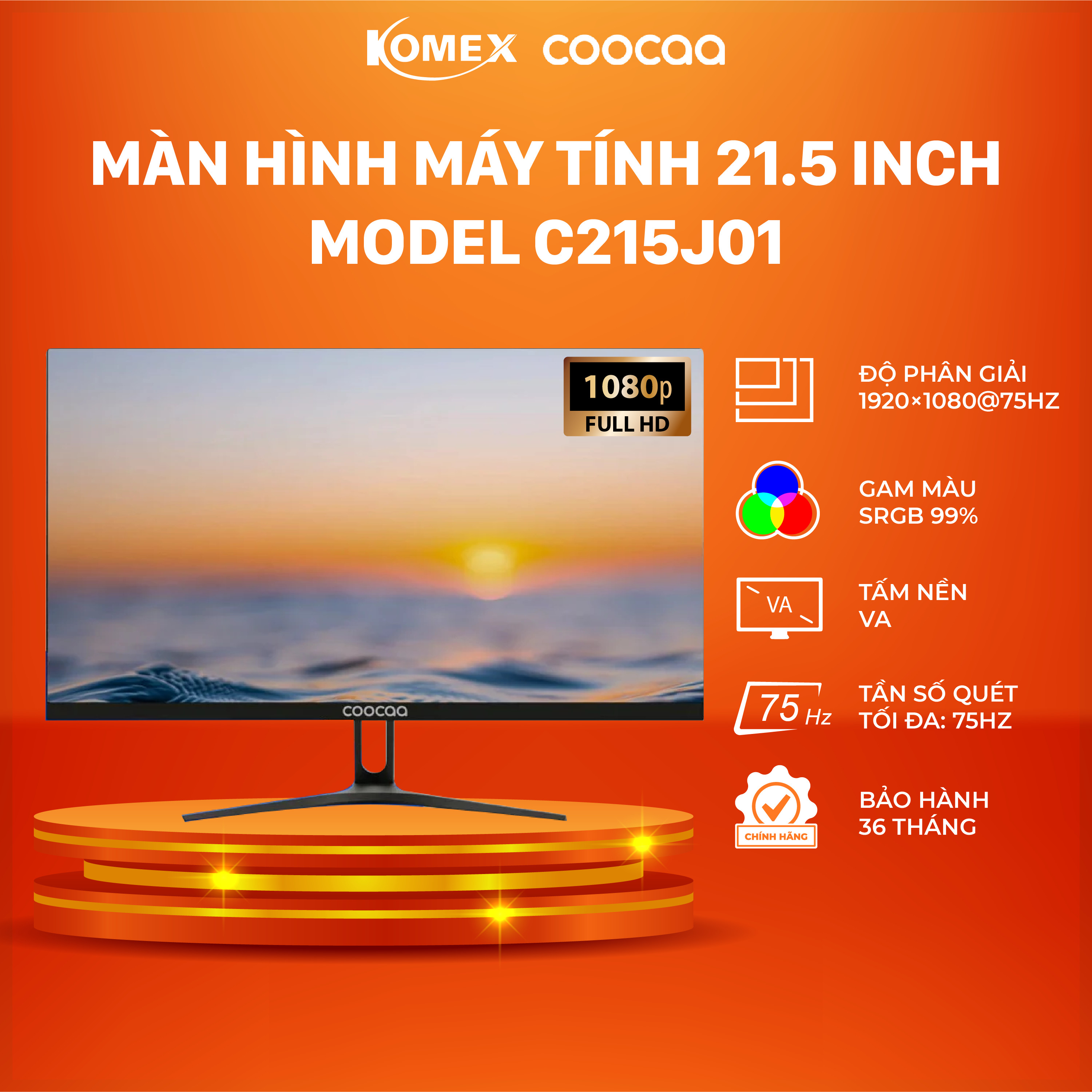 Màn hình máy tính coocaa 21.5 inch C215J01 Viền mỏng, Full HD