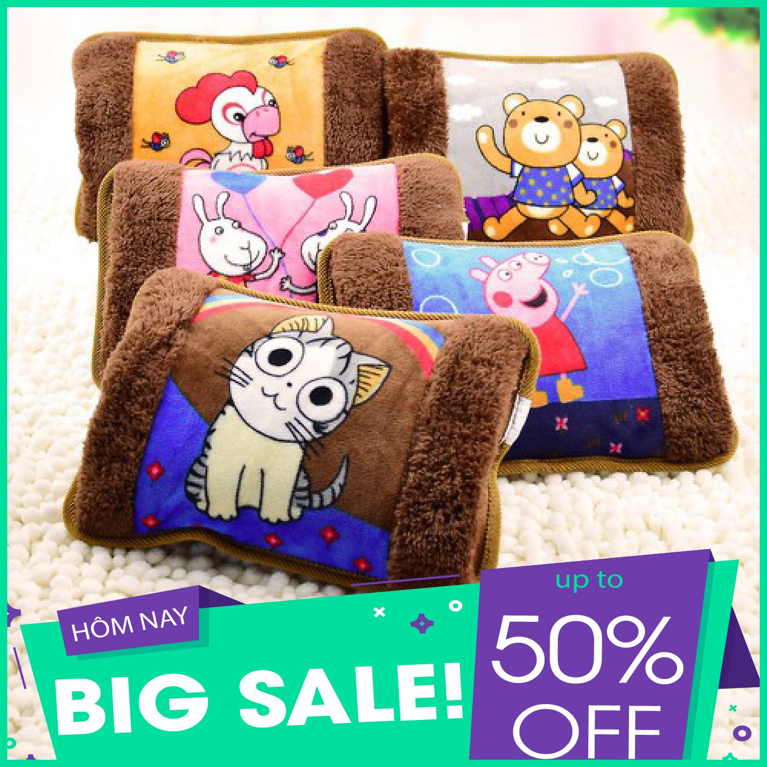 Túi sưởi - Túi sưởi ấm sạc điện -Túi sưởi ấm tay- Túi chườm nóng giá rẻ hình gối (Màu ngẫu nhiên) + Tặng 02 móc dán tường đa năng