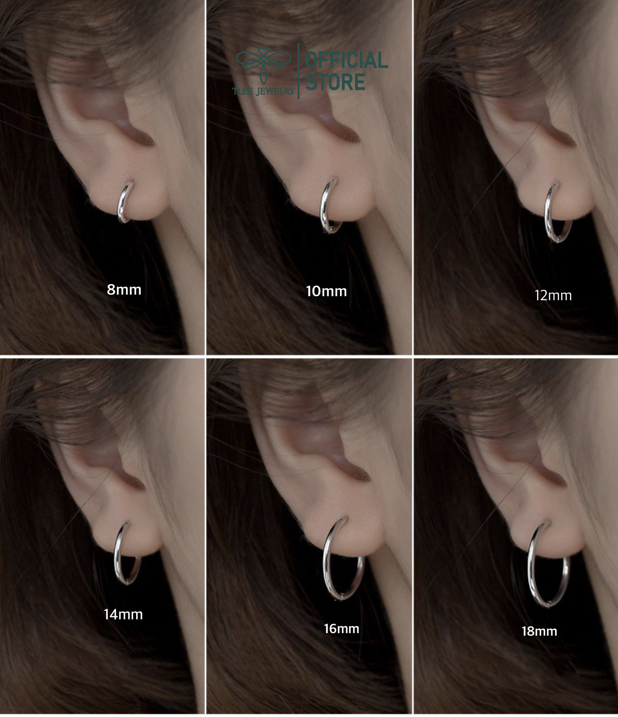 Khuyên tai bạc nữ TLEE tròn trơn bản dày chốt bấm chắc chắn nhiều size TleeJewelry B0121