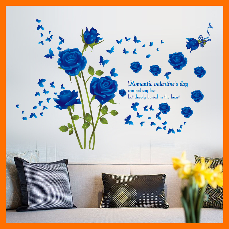 Decal dán tường hoa hồng xanh SK9195B trang trí phòng khách phòng ngủ