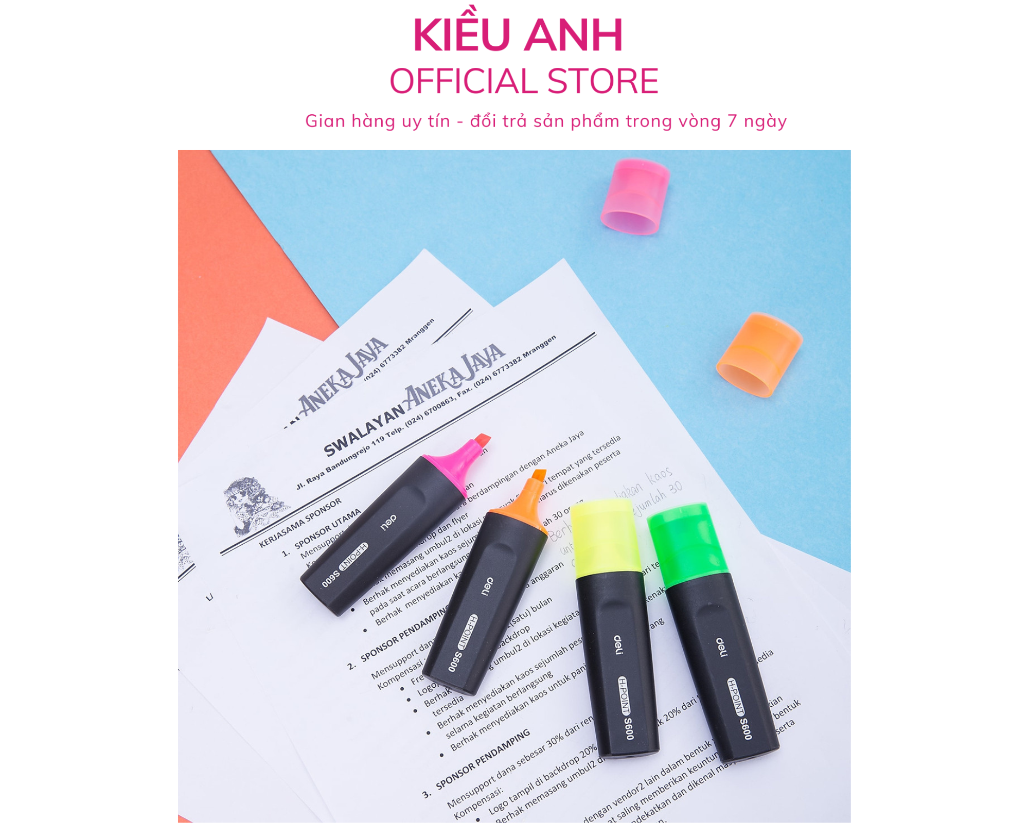 Bút nhớ dòng Deli - Bút dấu dòng - Bút highlight - ES600, sử dụng màu mực in tươi sáng, sắc màu rực rỡ, không gây độc gây hại, sử dụng an toàn