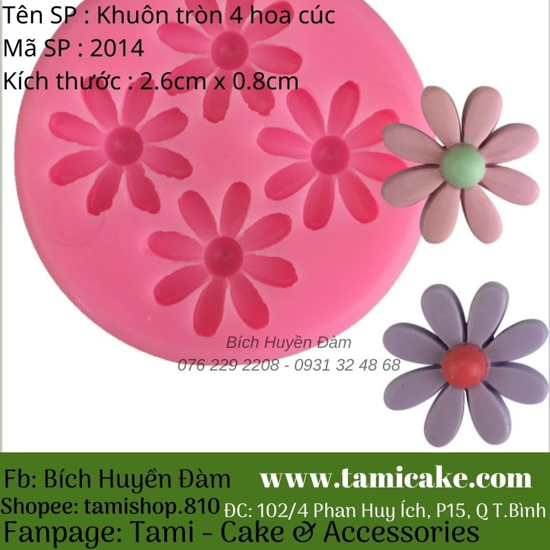 Khuôn silicon tròn 4 hoa cúc 2014