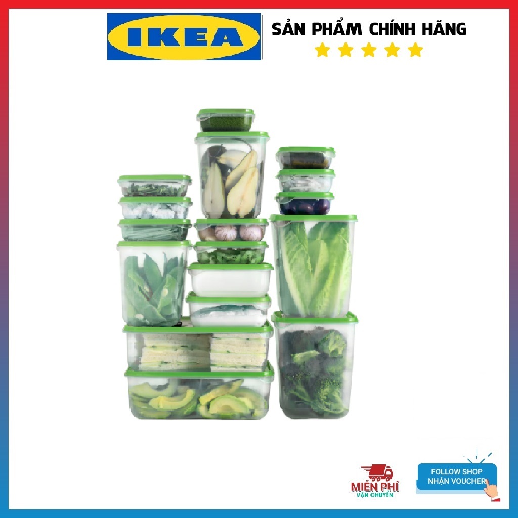 Bộ 17 hộp đựng thức ăn bảo quản thực phẩm chính hãng Ikea IK44