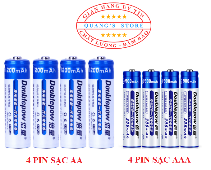 Bộ 8 Viên pin sạc DOUBLEPOW ( 4 Viên pin sạc AA 1200 mAh và Viên pin sạc AAA 900 mAh)