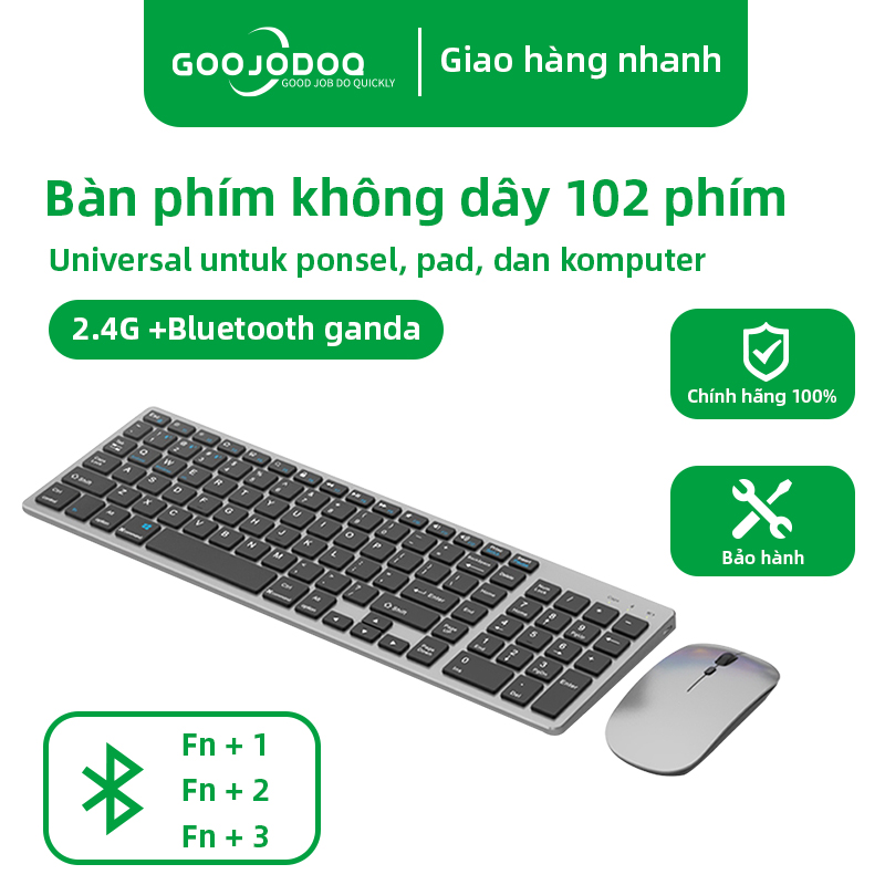 Bàn phím không dây Bluetooth Goojodoq Bluetooth 3 102 phím Keyboard & Mouse cho điện thoại di động và máy tính bảng Bảo hành chính hãng