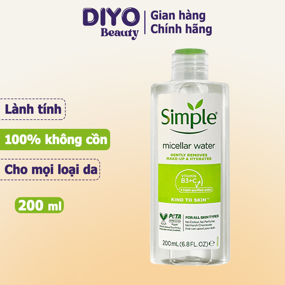 Nước tẩy trang Simple Micellar Cleansing Water 200ml dành cho da nhạy cảm chính hãng