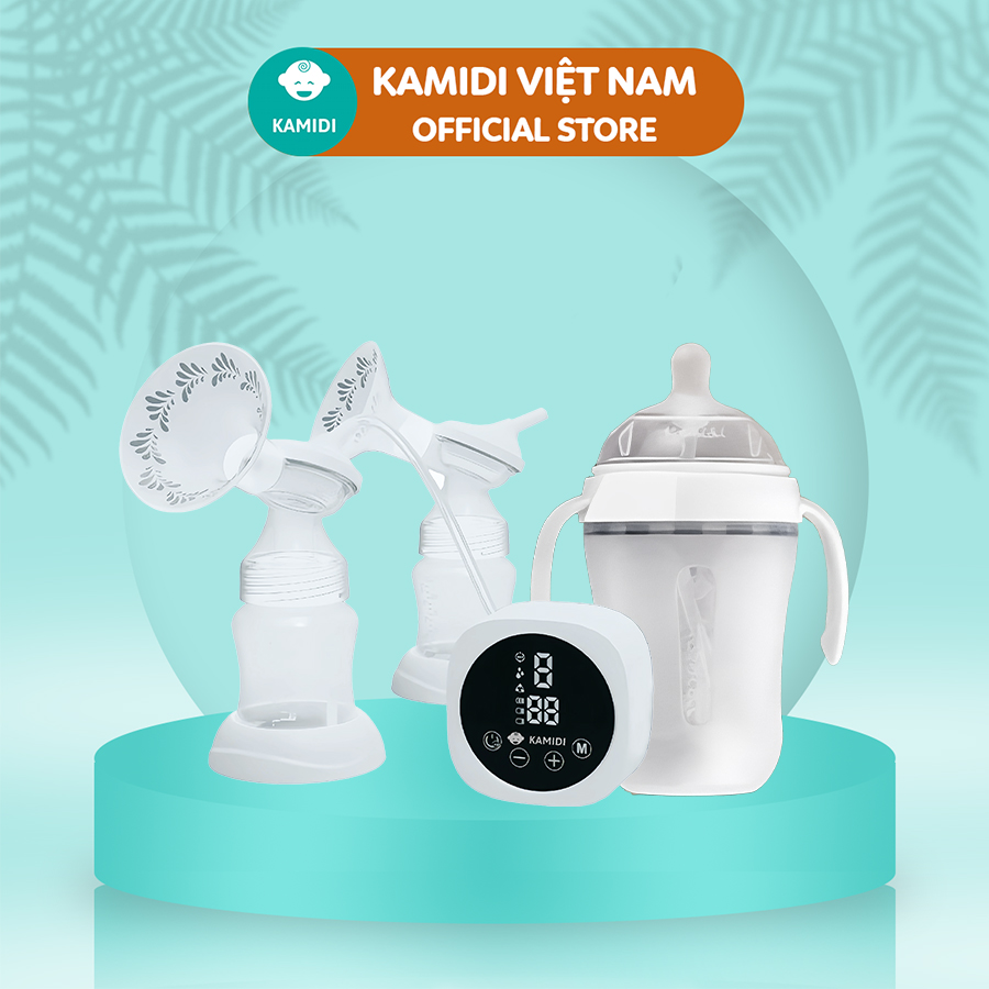 Combo máy hút sữa Kamidi Max và bình sữa silicone trắng an toàn, siêu mềm