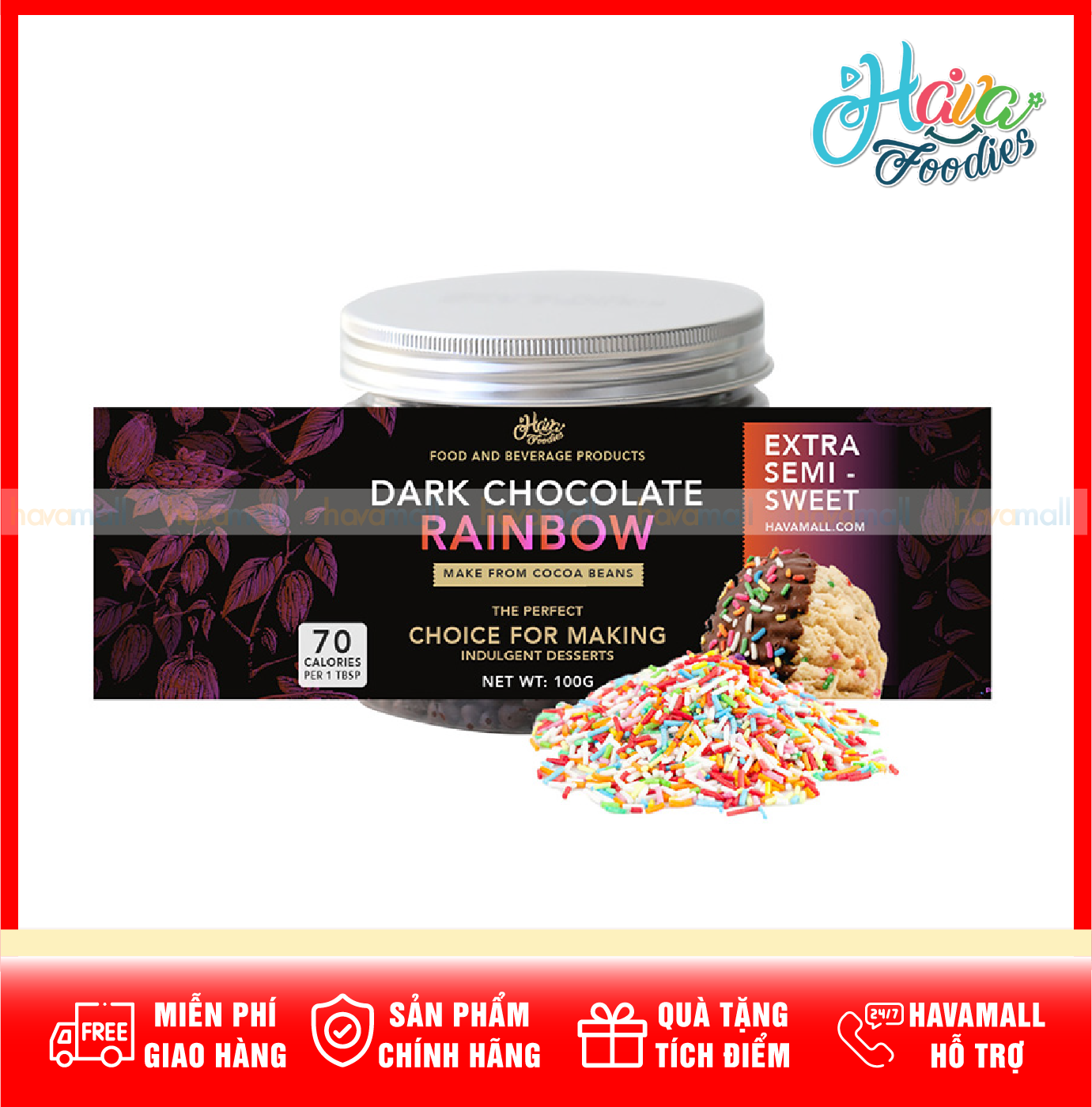Socola Cốm Nhiều Màu/Nâu Trang Trí Bánh Havafood Hủ 100g – Chocolate Sprinkles