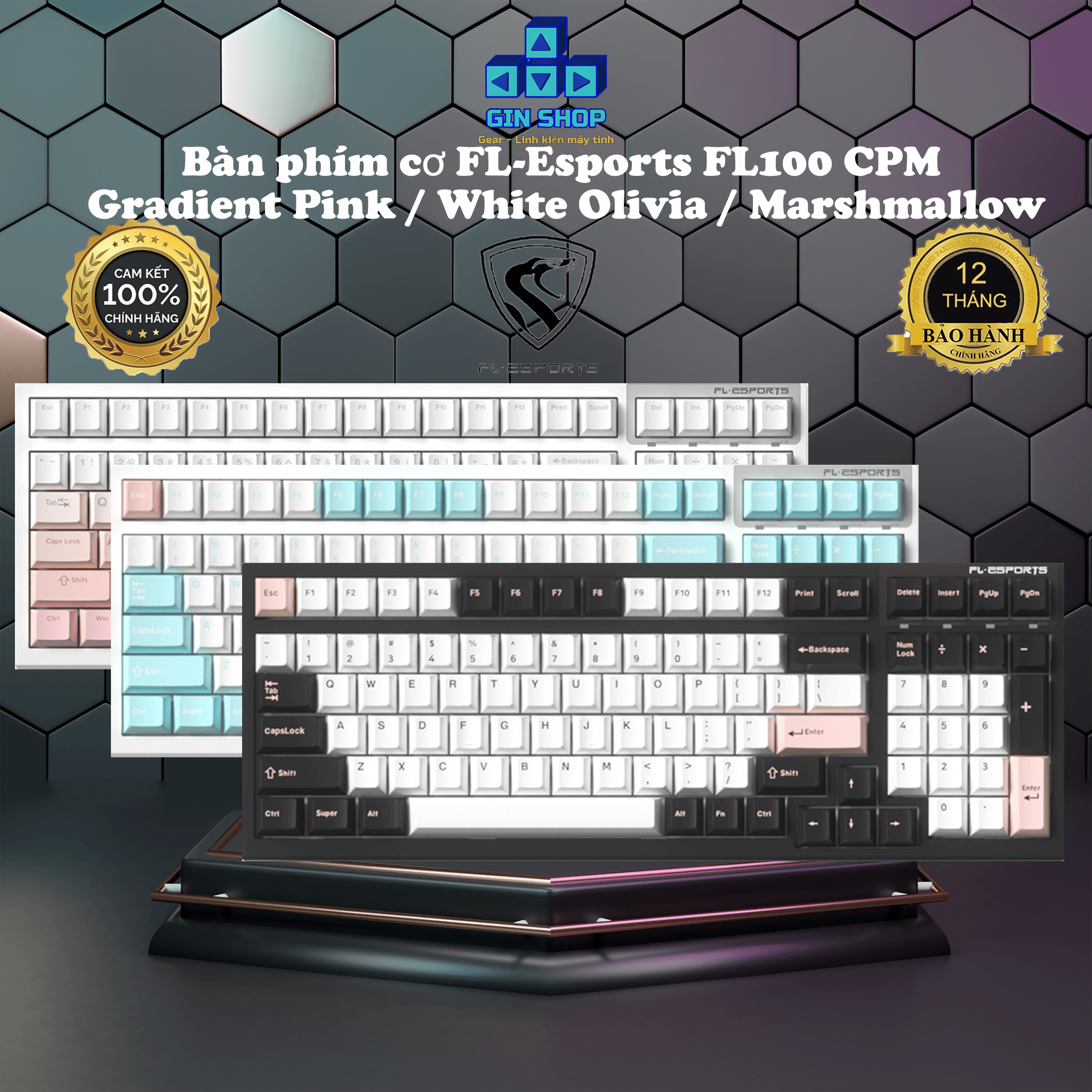 [CHÍNH HÃNG] Bàn phím cơ FL-Esports FL100 CPM Gradient Pink / White Olivia / Marshmallow