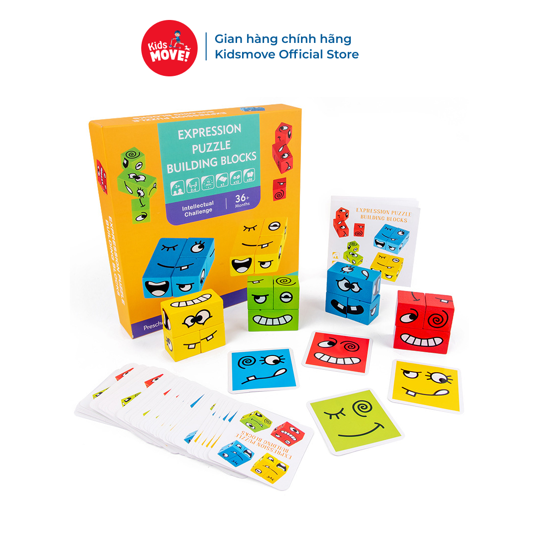 Đồ chơi trẻ em thông minh bộ Xếp hình biểu cảm mặt bằng gỗ Montessori cho bé 3 tuổi, board game tương tác rèn tư duy
