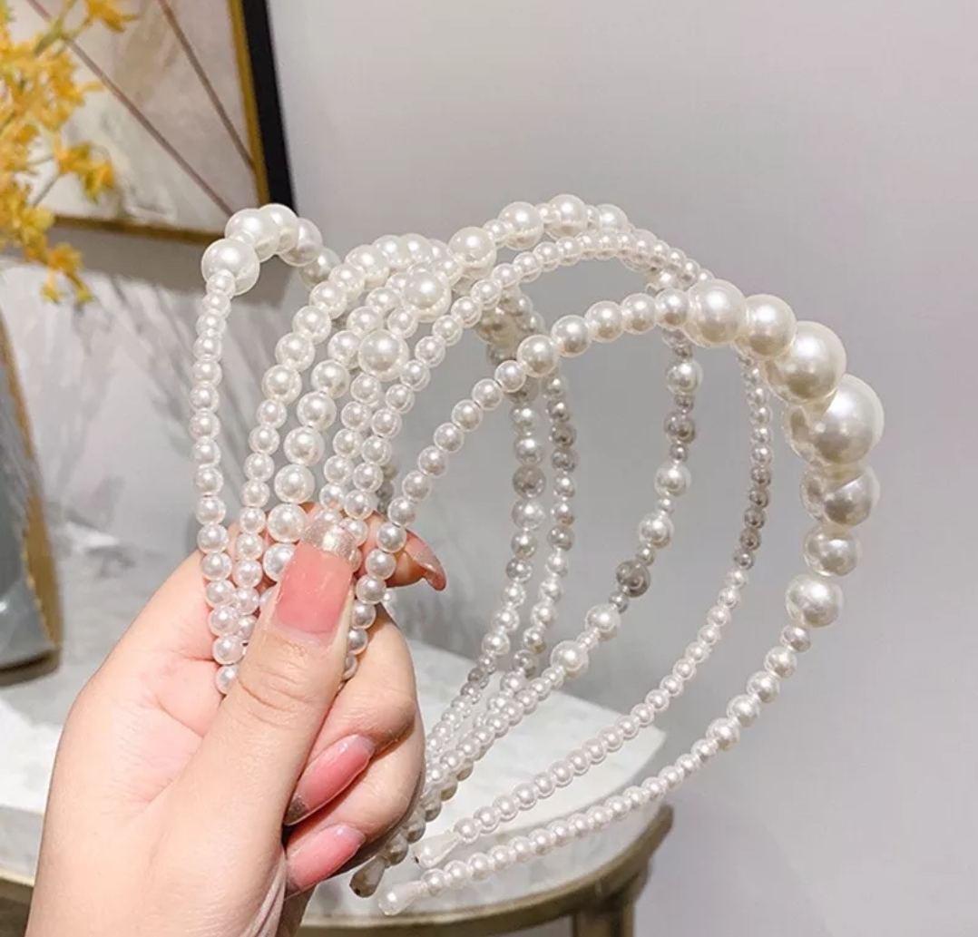 Băng đô ngọc trai phong cách tiểu thư - băng cài tóc ngọc trai sang trọng