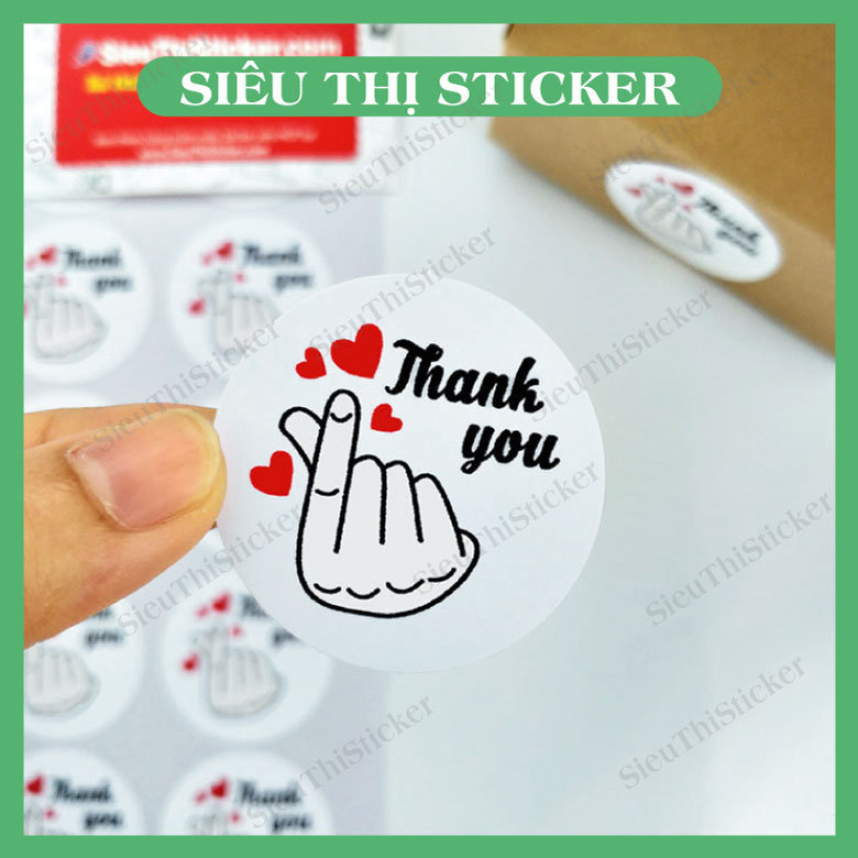 Tem giấy Thank you thả tim dán trang trí túi giấy, hộp bánh, mứt, gói quà, quà tặng, thiệp cảm ơn