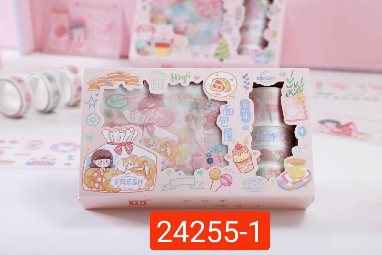Bộ 7 cuộn băng in họa tiết xinh xắn tặng 7 tờ sticker