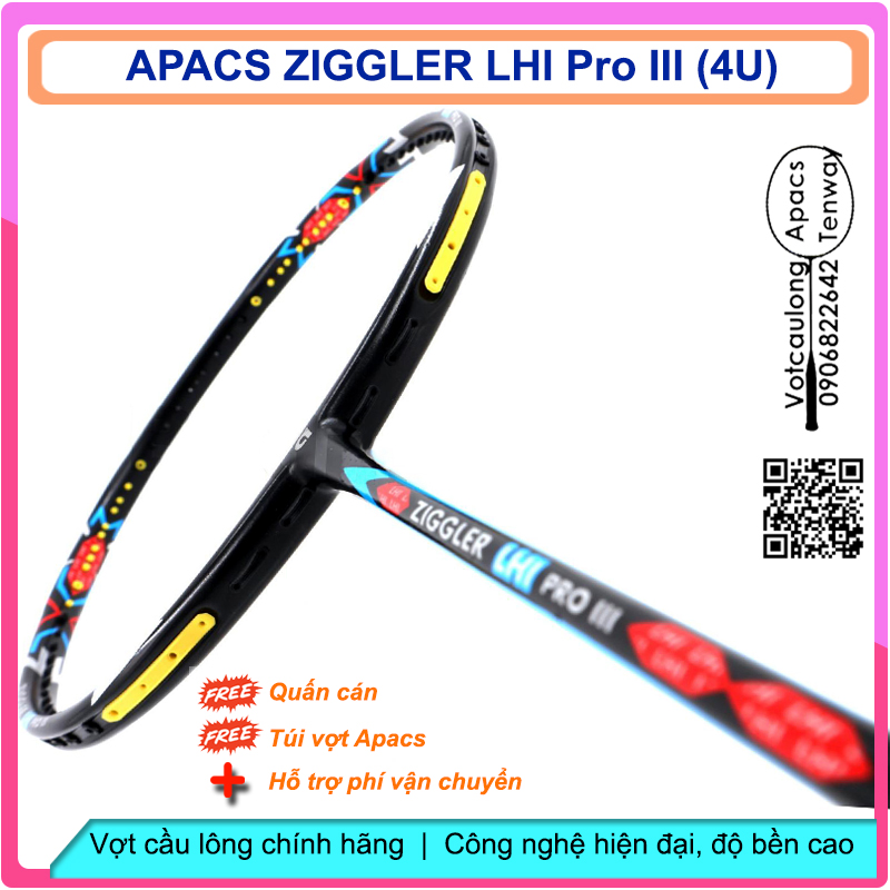 Vợt cầu lông Apacs Ziggler LHI Pro III Vợt chuyên công, thân đũa siêu mảnh, khung đan lưới được 17kg