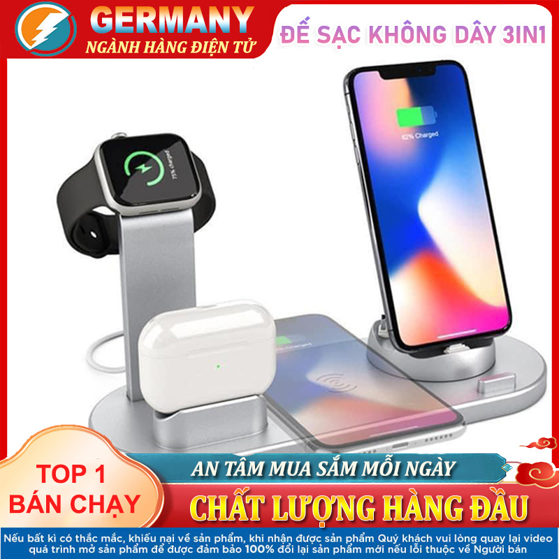 Đế Sạc Không Dây Đa Năng 3IN1, sạc điện thoại, tai nghe bluetooth, đồng hồ thông minh, sạc nhanh, Sạc không dây, Đế sạc điện thoại, củ sạc nhanh