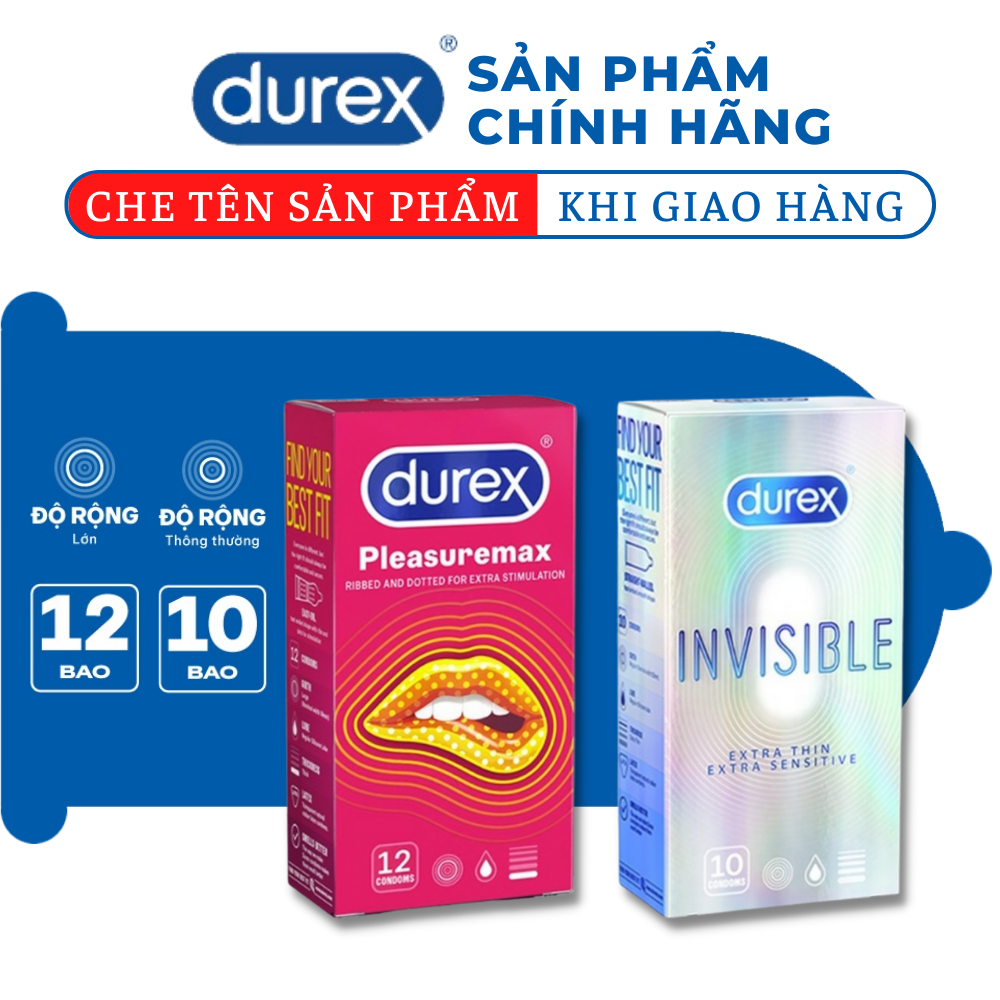 [Che tên] Bao cao su Durex gai Pleasuremax có gai + Invisible Extra Thin cực siêu mỏng