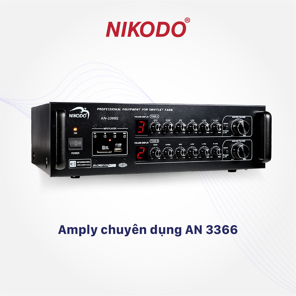 Amply Nikodo AN 3366S 4 kênh âm thanh riêng biệt, tải 560 loa ru, nhập khẩu chính hãng/Âm li cho nhà nuôi yến chuẩn Malaysia