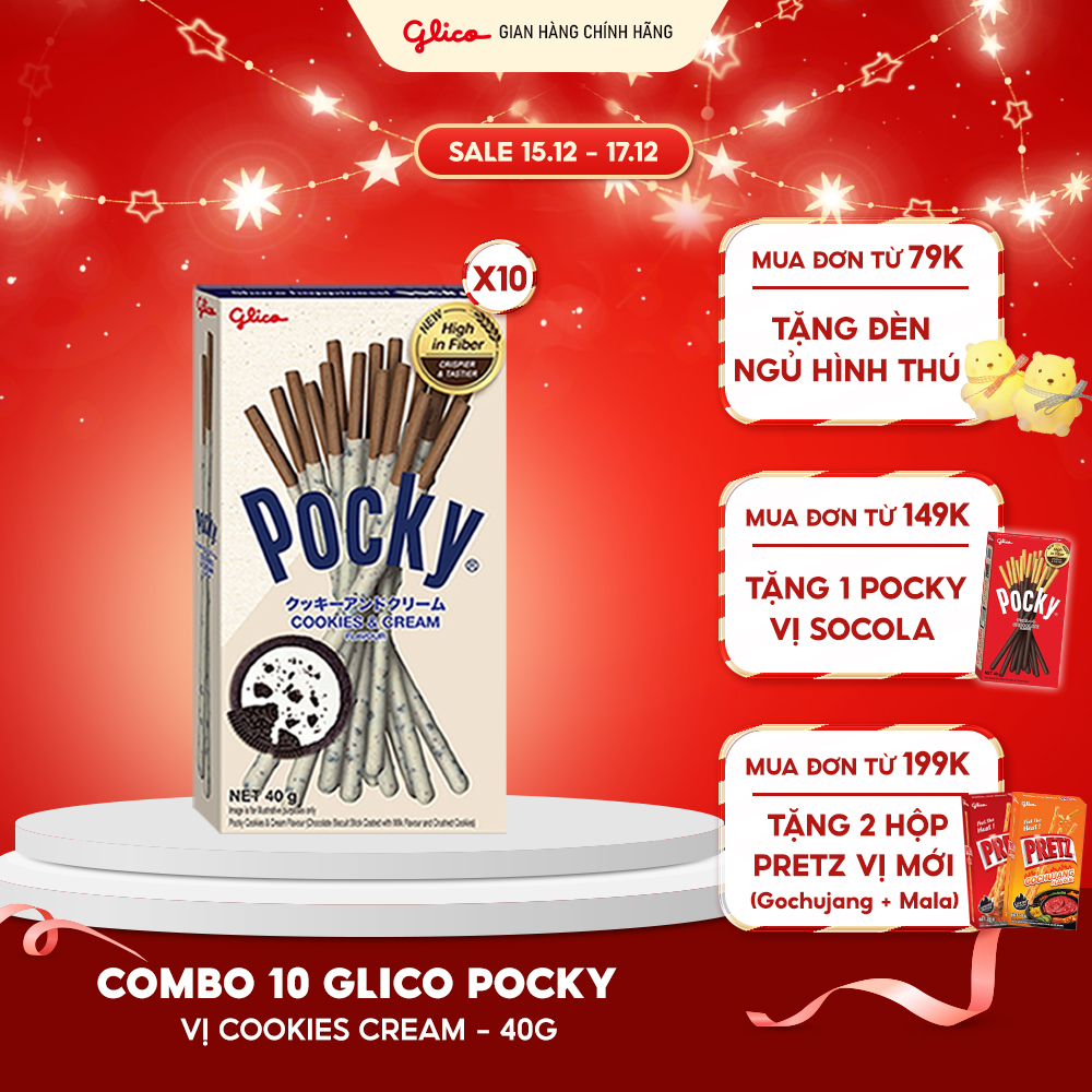  Combo 10 Hộp Bánh Que Glico Pocky Cookies & Cream 40G 