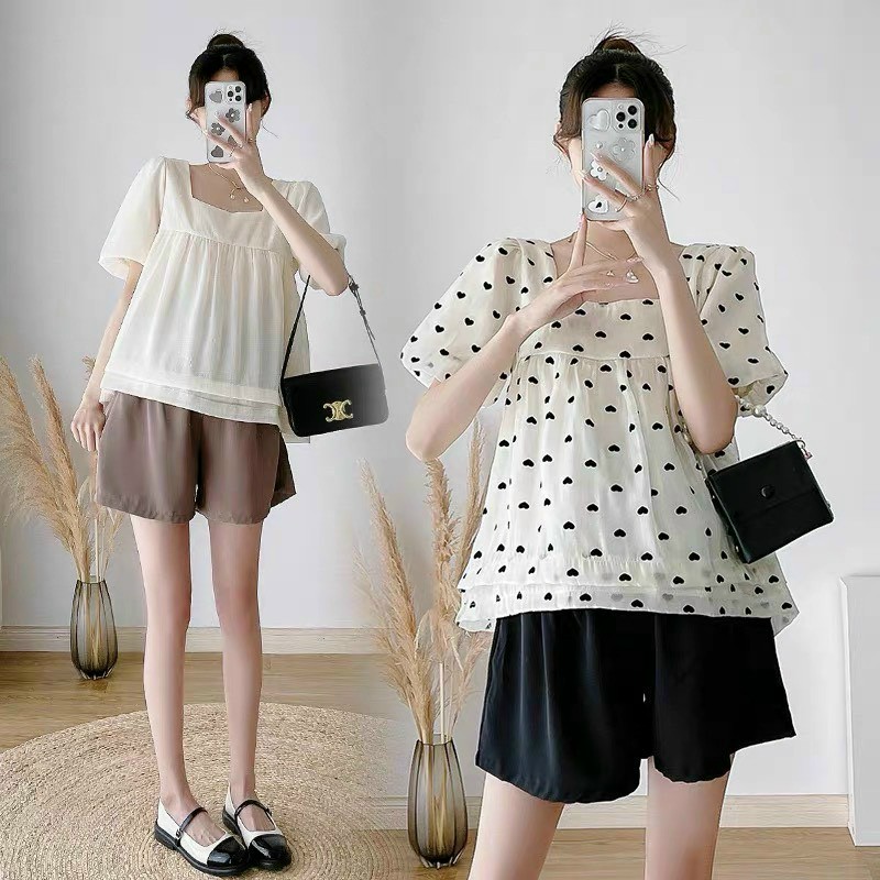 Bộ Đồ Ngủ Cộc Tay Chất Liệu Vải Lụa Cao Cấp-bộ bầu kết hợp sau sinh