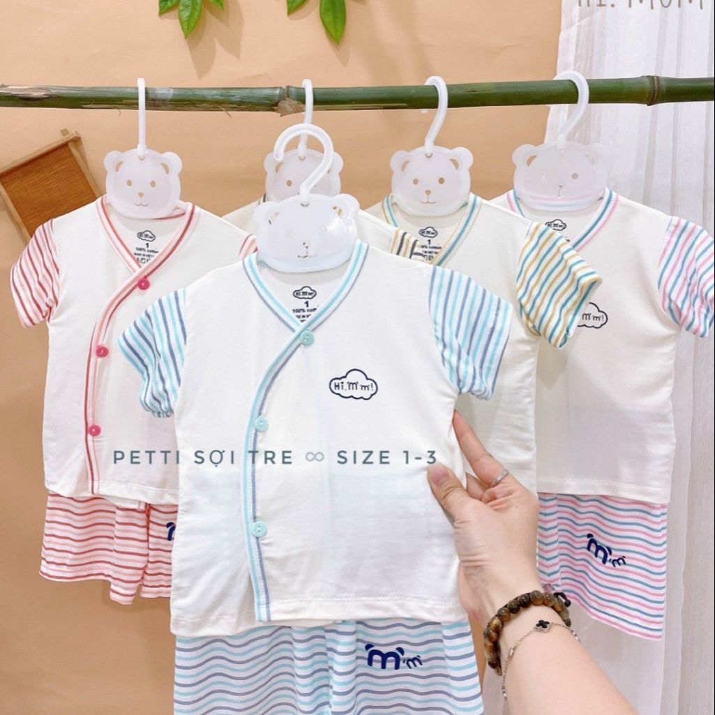 Bộ quần áo sơ sinh ngắn tay sọc peptit sợi tre cho bé trai - bé gái