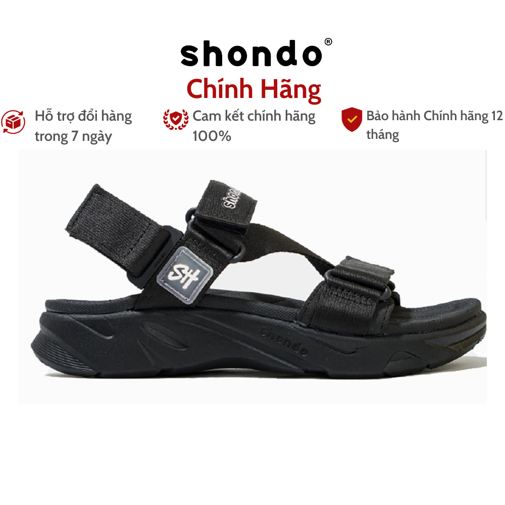  Giày Sandals nam nữ Shondo F8 Ver.2 Full Đen F8M1112 