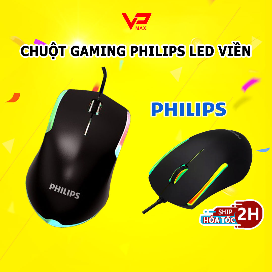 Chuột chơi game Philips đèn led nhiều màu - DPI 1200 phủ UV không bóng thiết kế công thái học - VPMAX - chuột máy tính, chuột gaming, chuột laptop, chuột có dây