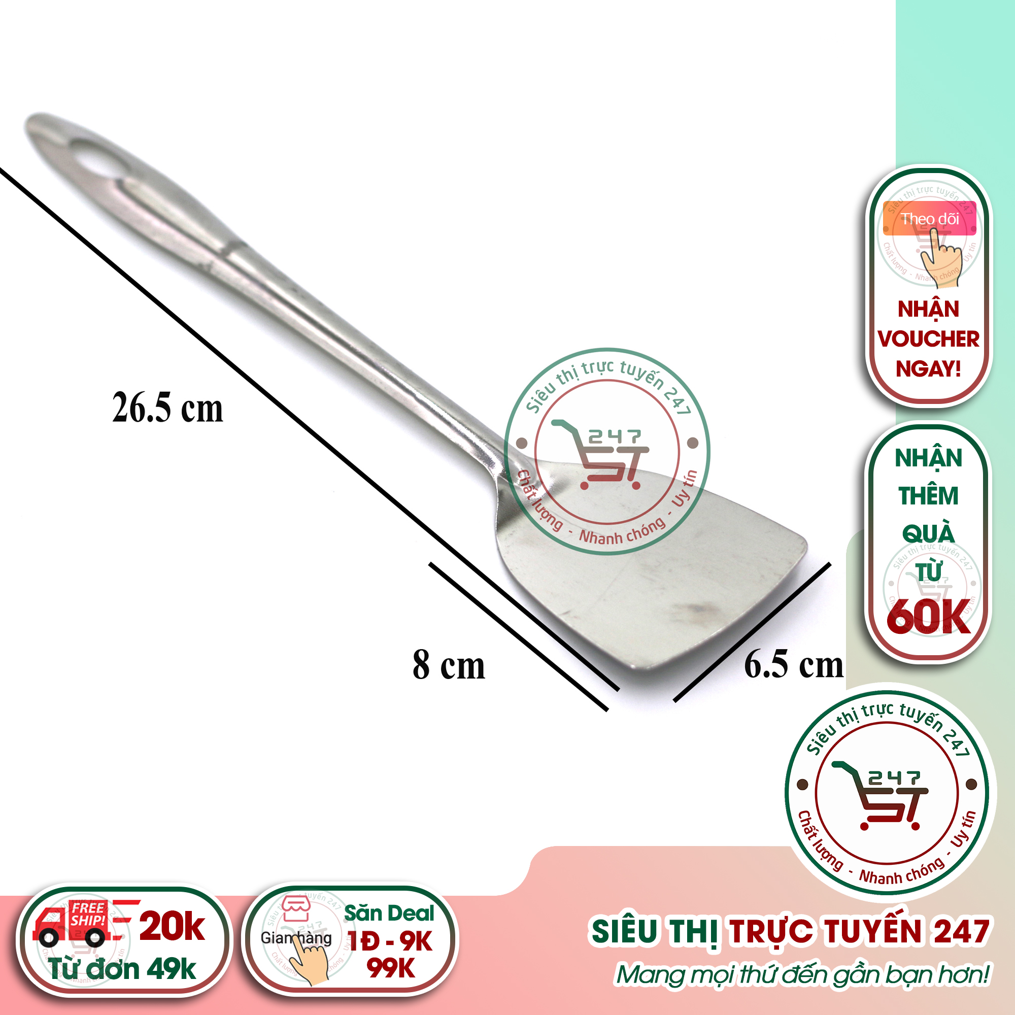 Sạn xúc số 7 inox 430 lật trứng chiên xào thức ăn tiện dụng