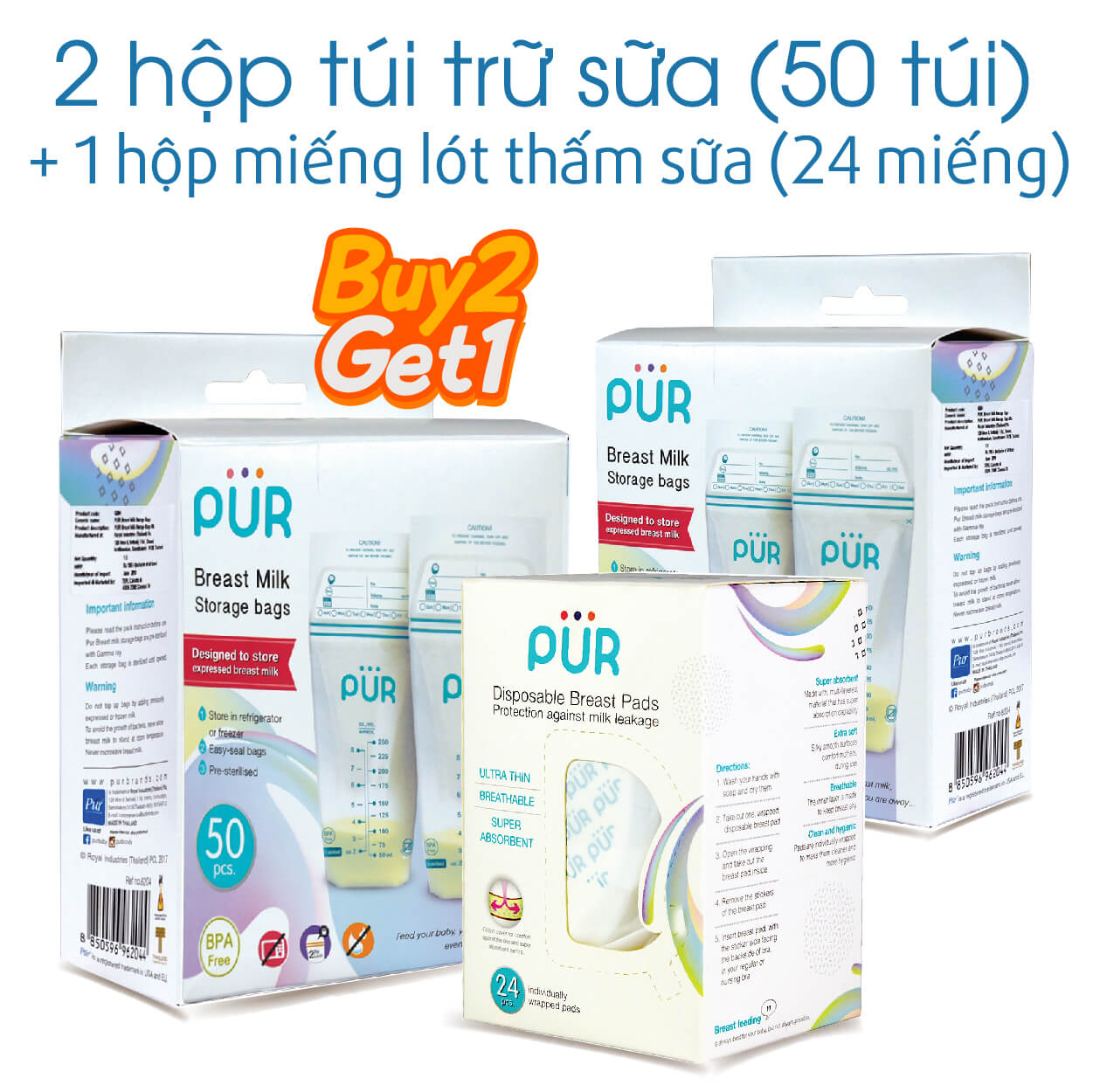 Combo 2 hộp túi trữ sữa, tặng 1 hộp miếng lót thấm sữa