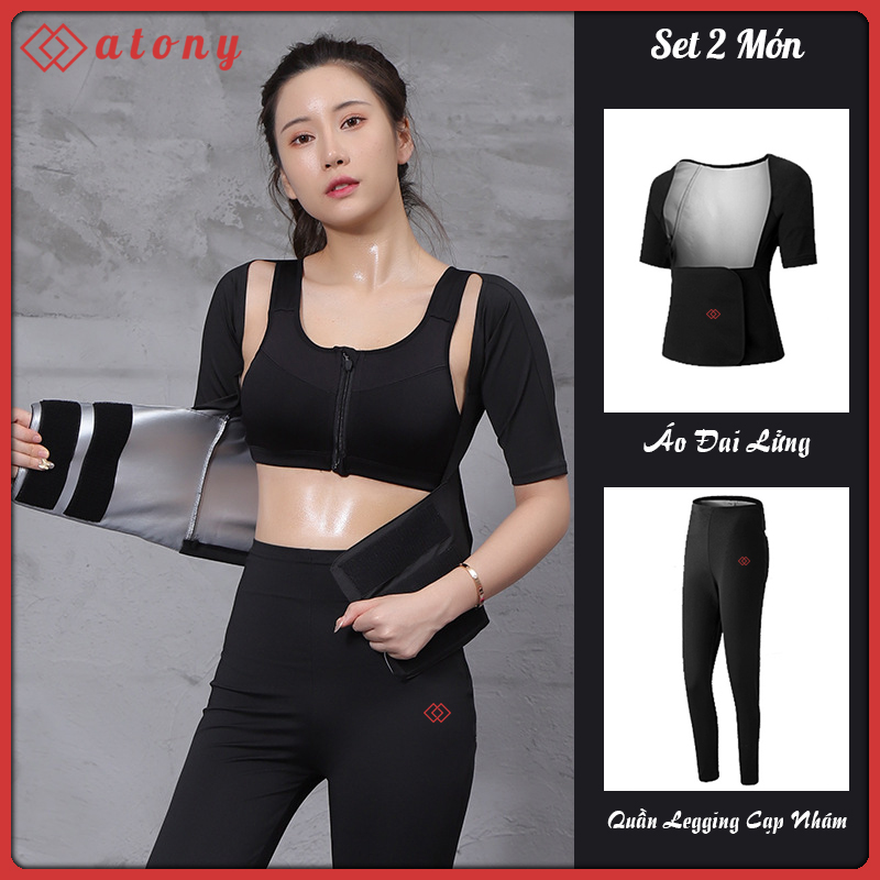 Bộ đai quấn nóng giảm mỡ bụng atony, bộ đai nịt bụng giảm mỡ bụng cao cấp - set 2 áo đai lửng + quần giảm mỡ
