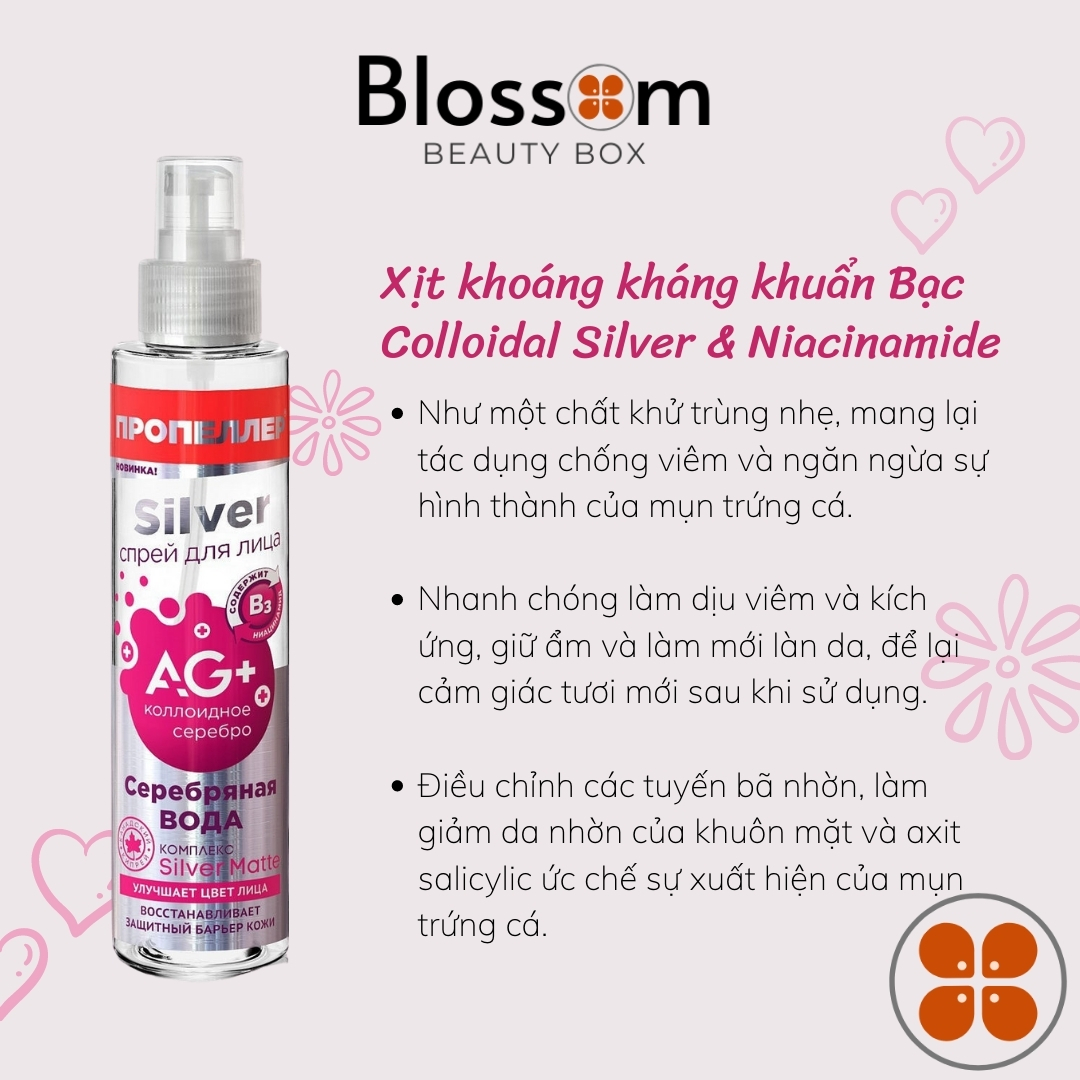 Propeller Xịt khoáng Silver Matte cấp nước cho da dầu mụn, kháng viêm