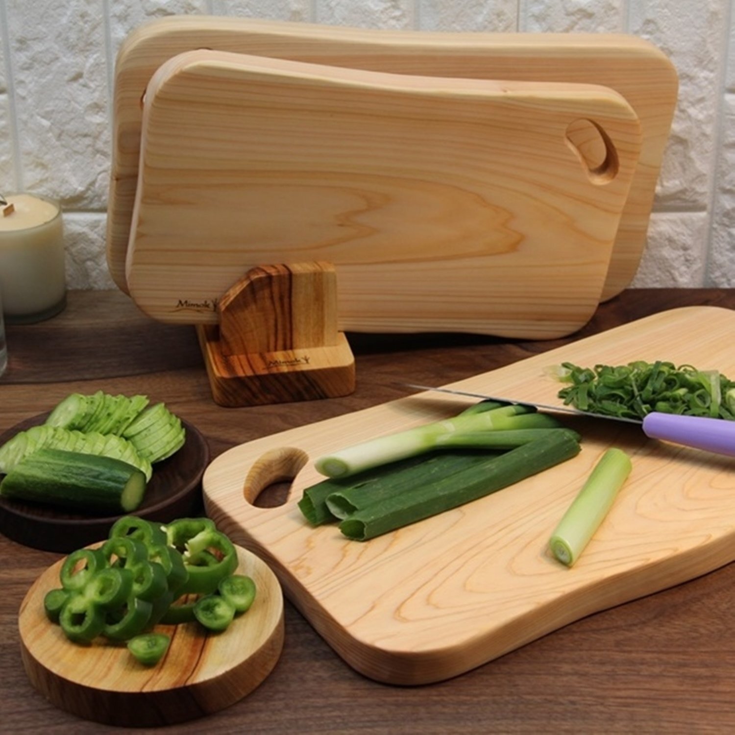 Khay, thớt gỗ thủ công Mimok Hàn Quốc, cạnh tròn, chất liệu gỗ Hinoki