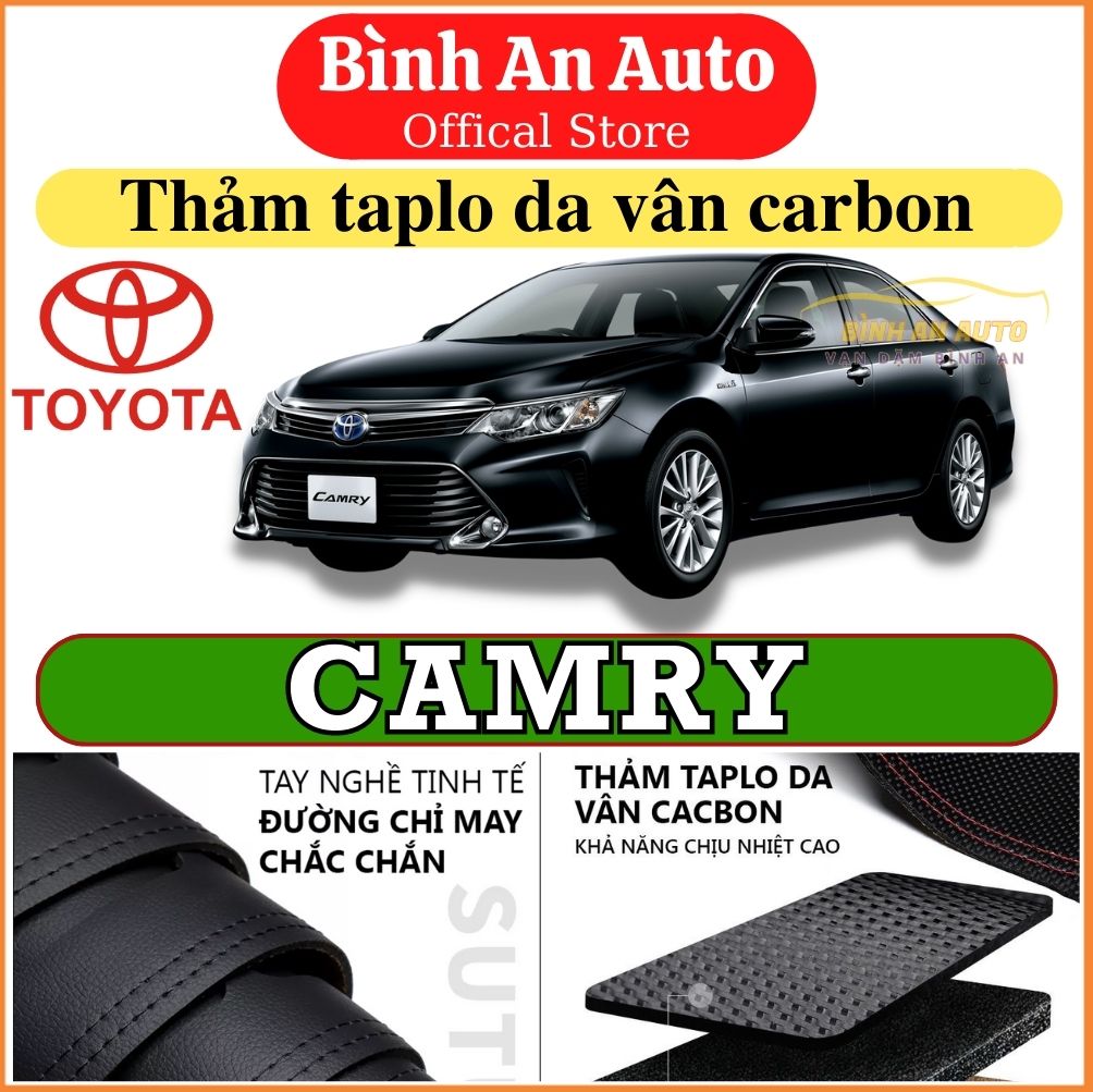 Thảm taplo Toyota Camry 2012 - 2021 da vân cacbon, thảm phủ taplo, taplo cacbon, taplo da - Bình An Auto