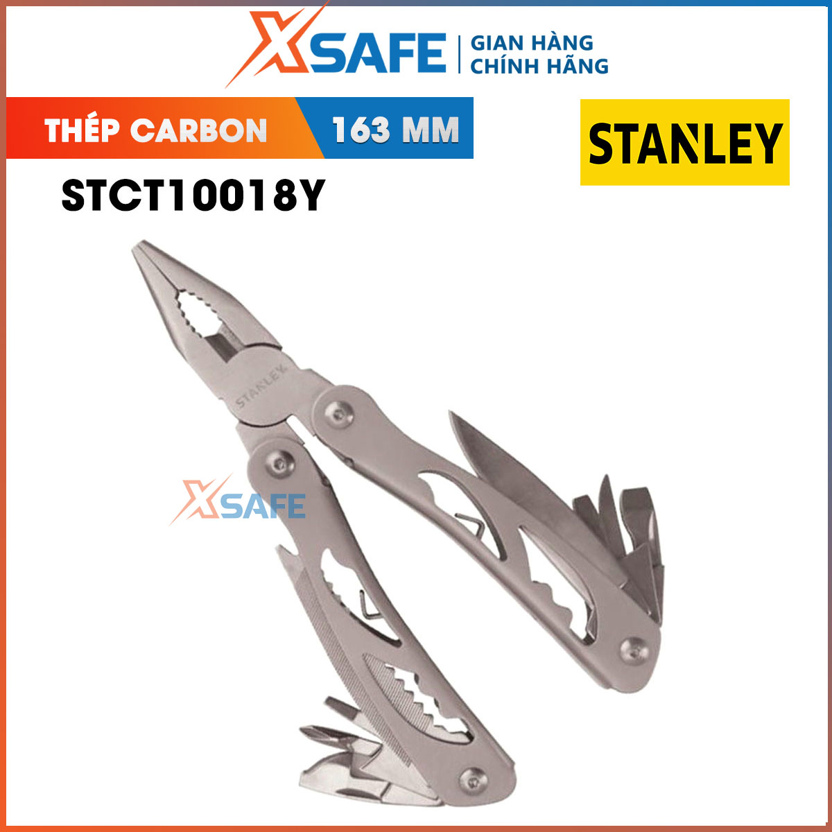 Kềm xếp đa năng STANLEY STCT10018Y chất liệu thép carbon Kềm đa năng Stanley được thiết kế nhỏ gọn tiện dụng, đường kính cắt 479 mm –
