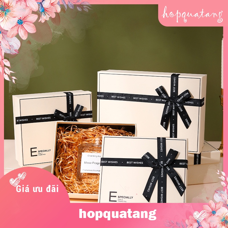 Hộp quà sinh nhật noel ngày lễ tình nhân hộp quà tặng trắng đen gắn nơ
