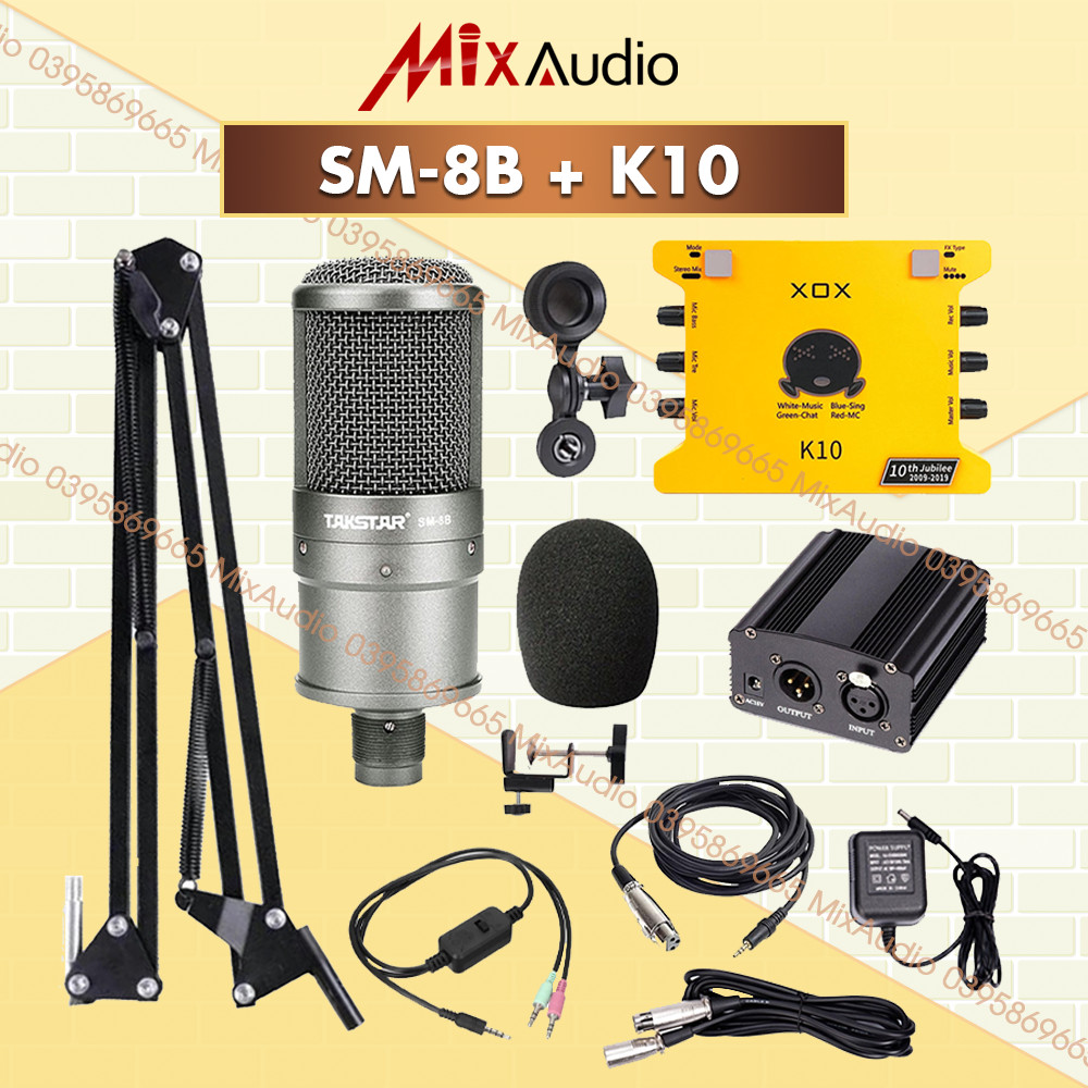 [HÔM NAY_VC10% đơn 49K - MAX 1 TRIỆU][CHÍNH HÃNG] Combo Thu Âm/livestream Cao Cấp Chuyên Nghiệp Takstar SM-8B, Souncard K10, Nguồn 48v, Kẹp mic... [Cam kết uy tín]