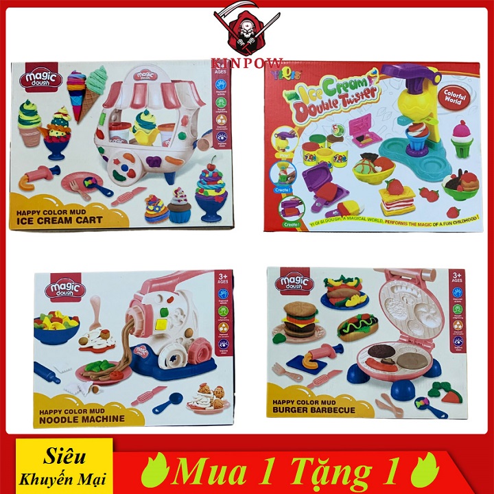 Đồ chơi đất nặn kinpow gồm bộ làm bánh, làm mì, làm kem, xe bán kem cho bé lựa chọn