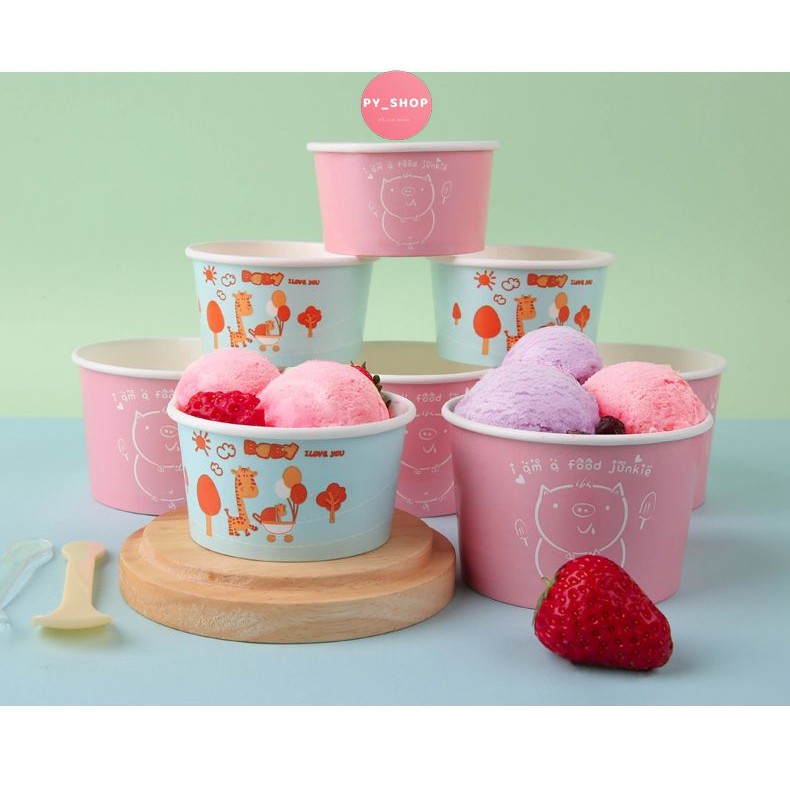 Sỉ 100 Cốc Cừu Có Nắp, Cốc Giấy Đựng Kem, Cốc Giấy Dùng 1 Lần Đựng Bánh Kem, Cupcake