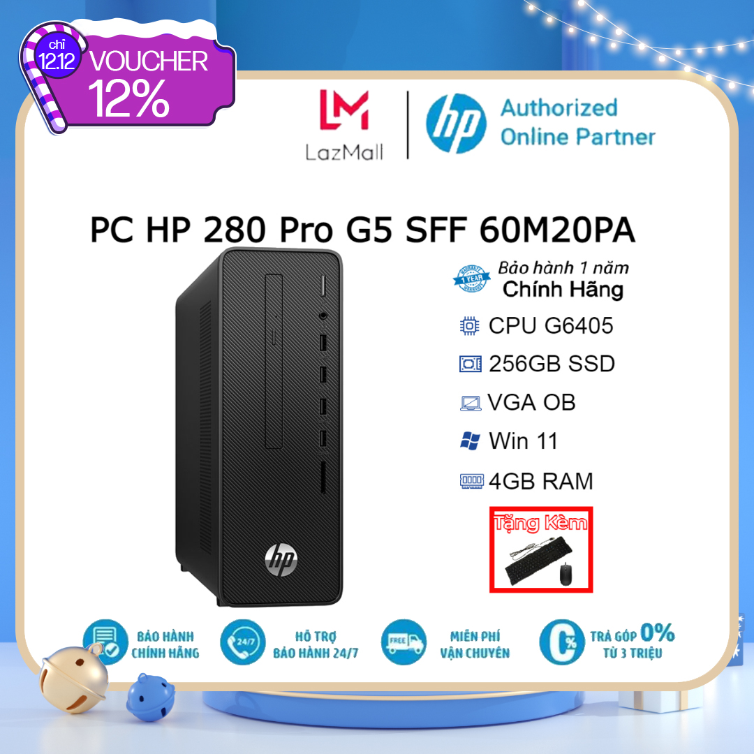 [Voucher Giảm 12% Max 3Tr] Máy tính để bàn PC HP 280 Pro G5 SFF 60M20PA G6405| 4GB| 256GB| OB| Wifi,BT| Win11 (Đen)