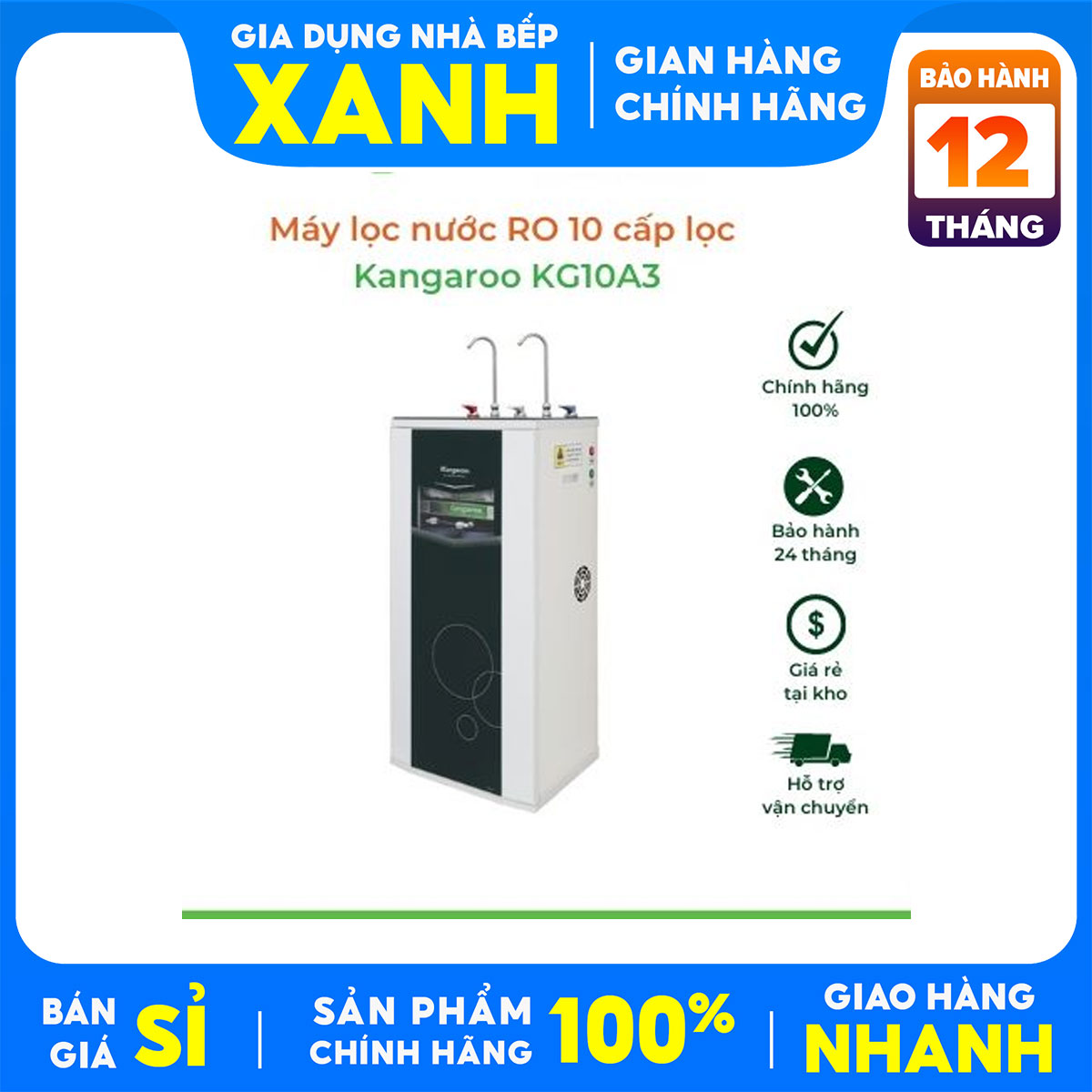 Máy lọc nước gia đình nóng lạnh RO 2 vòi Kangaroo KG10A3 10 lõi Hàng trưng bày 99% Bảo hành 12 tháng tận nhà toàn quốc