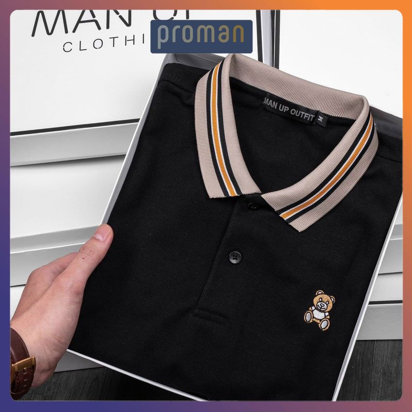 Áo thun polo nam in gấu áo polo nam có cổ chất cotton dày dặn co giãn ga01 - proman