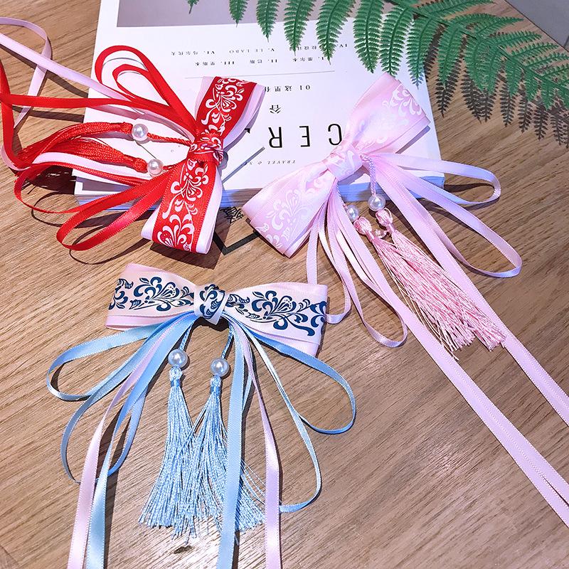 ( 1 chiếc ) Cài kẹp tóc cổ trang nơ bướm thần kỳ nơ voan lụa 2 rua phụ kiện tóc nữ xinh xắn dễ thương