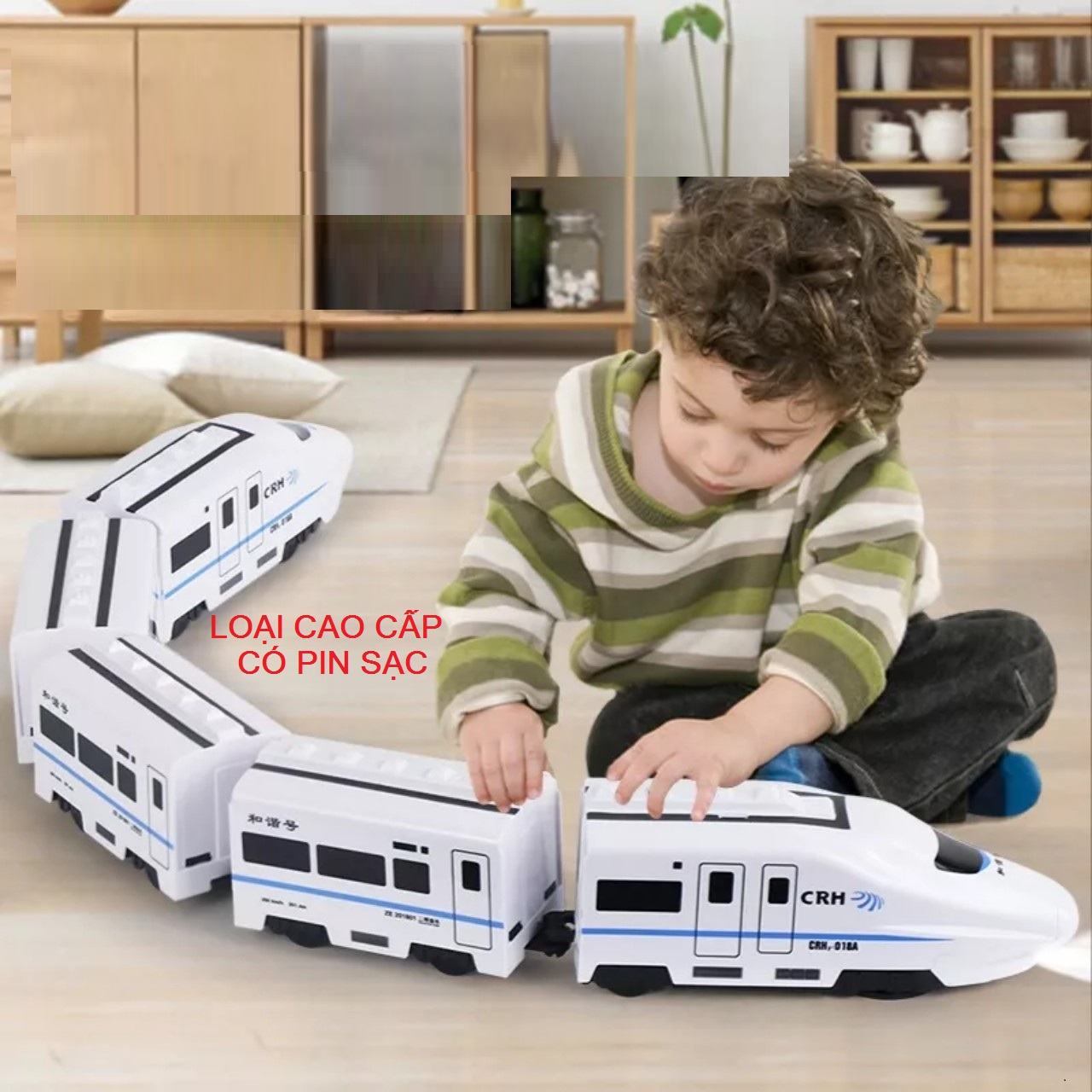 Đồ chơi xe lửa siêu tốc có đèn, nhạc, tự động tránh vật cản giúp bé vận động nhiều hơn